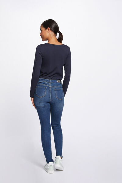 T-shirt manches longues à détails brodés marine femme