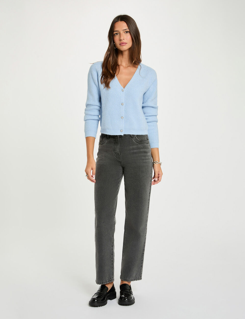 Gilet col en V bleu ciel femme