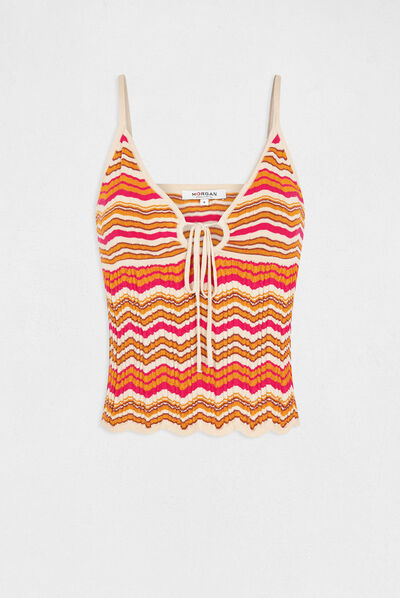 Débardeur pull imprimé chevron orange femme