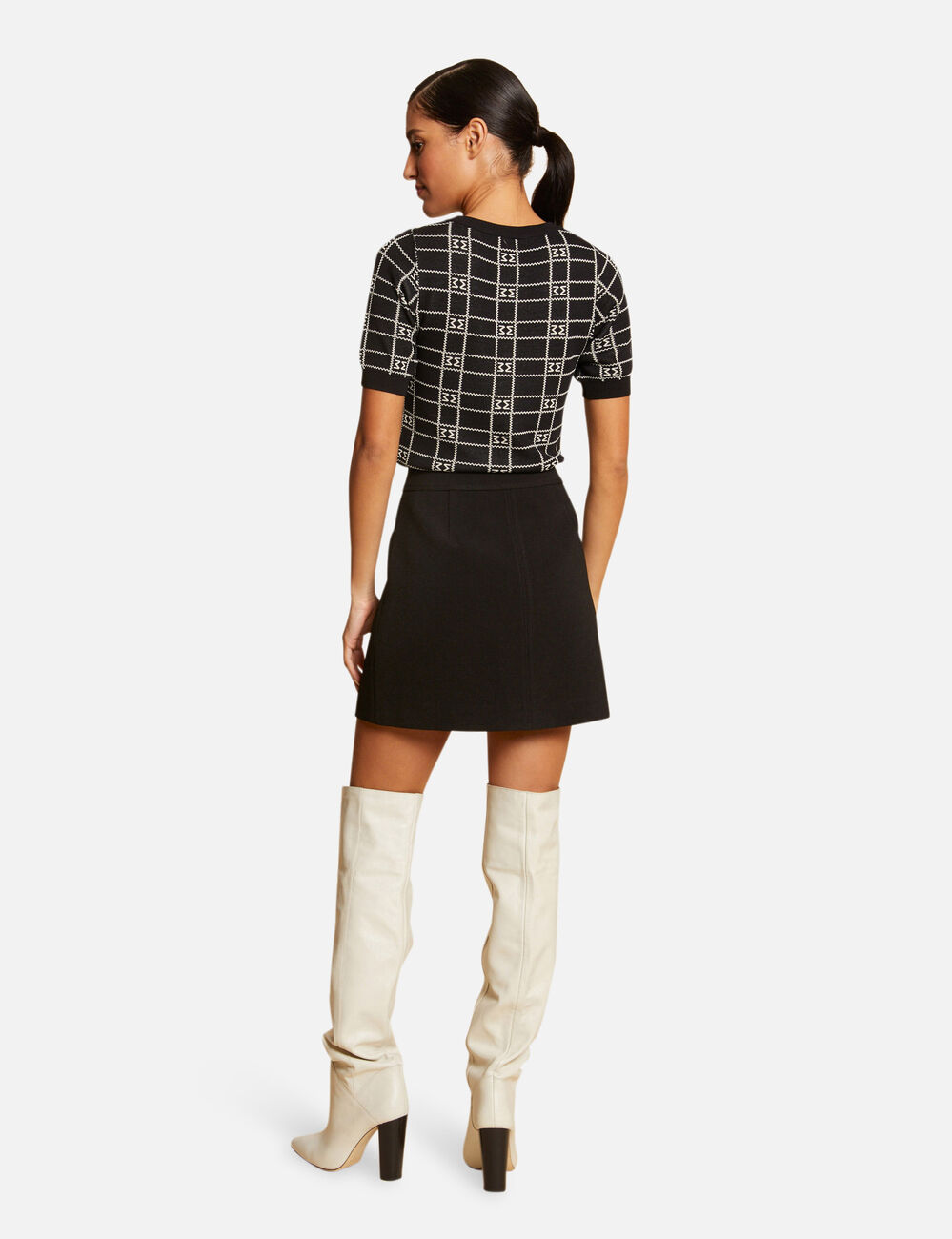 Jupe trap&egrave;ze taille haute noir femme