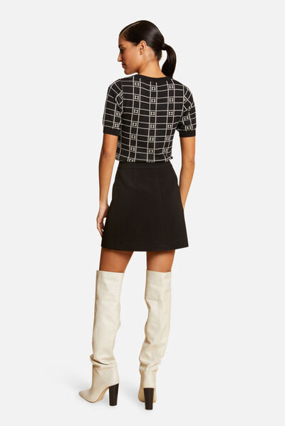Jupe trapèze taille haute noir femme