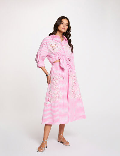 Jupe longue &eacute;vas&eacute;e rose femme