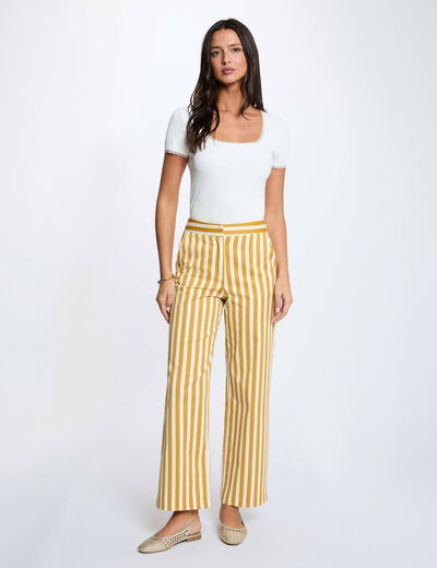 Pantalon taille haute large multicolore femme