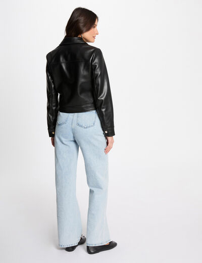 Blouson court simili cuir noir femme