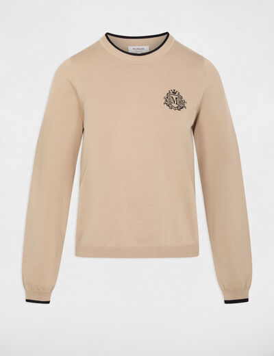 Pull col rond manches longues beige femme