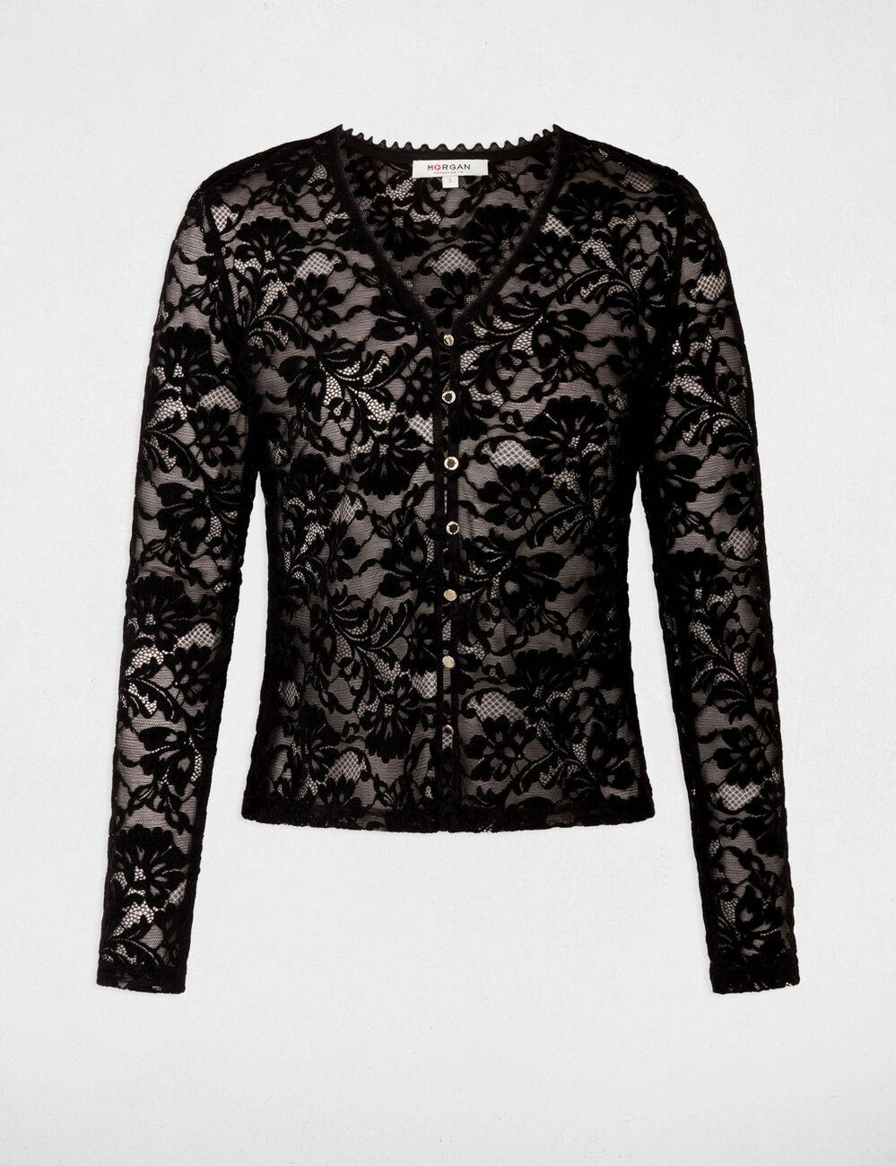 Chemise dentelle col v noir femme
