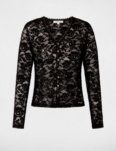 Chemise dentelle col v noir femme