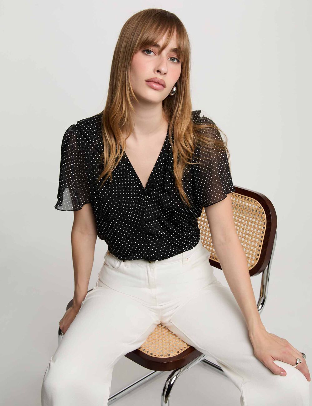 Chemise voile col v noir femme