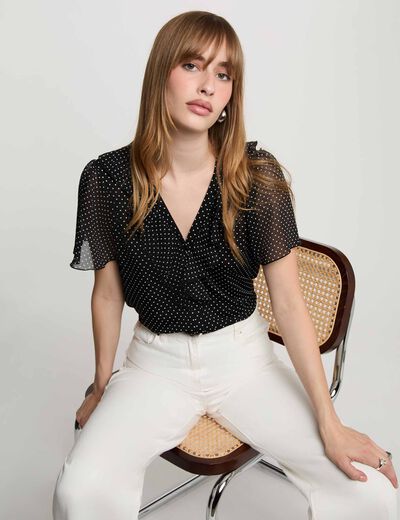 Chemise voile col v noir femme