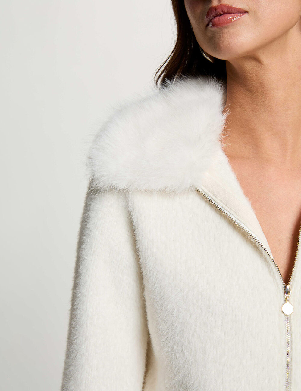 Veste avec col en fourrure ivoire femme
