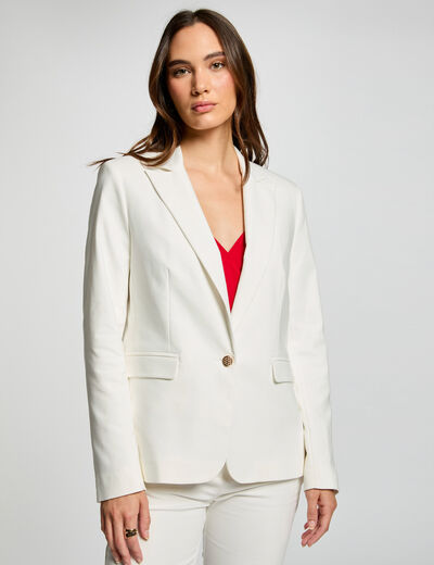 Veste tailleur droite boutonnée ecru femme