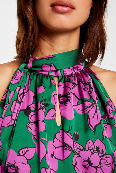 Blouse sans manches imprimé floral violet femme