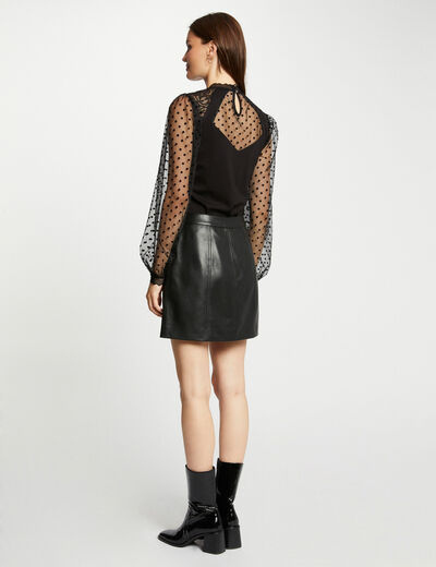 T-shirt manches longues à dentelle noir femme
