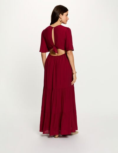 Robe longue col v bordeaux femme