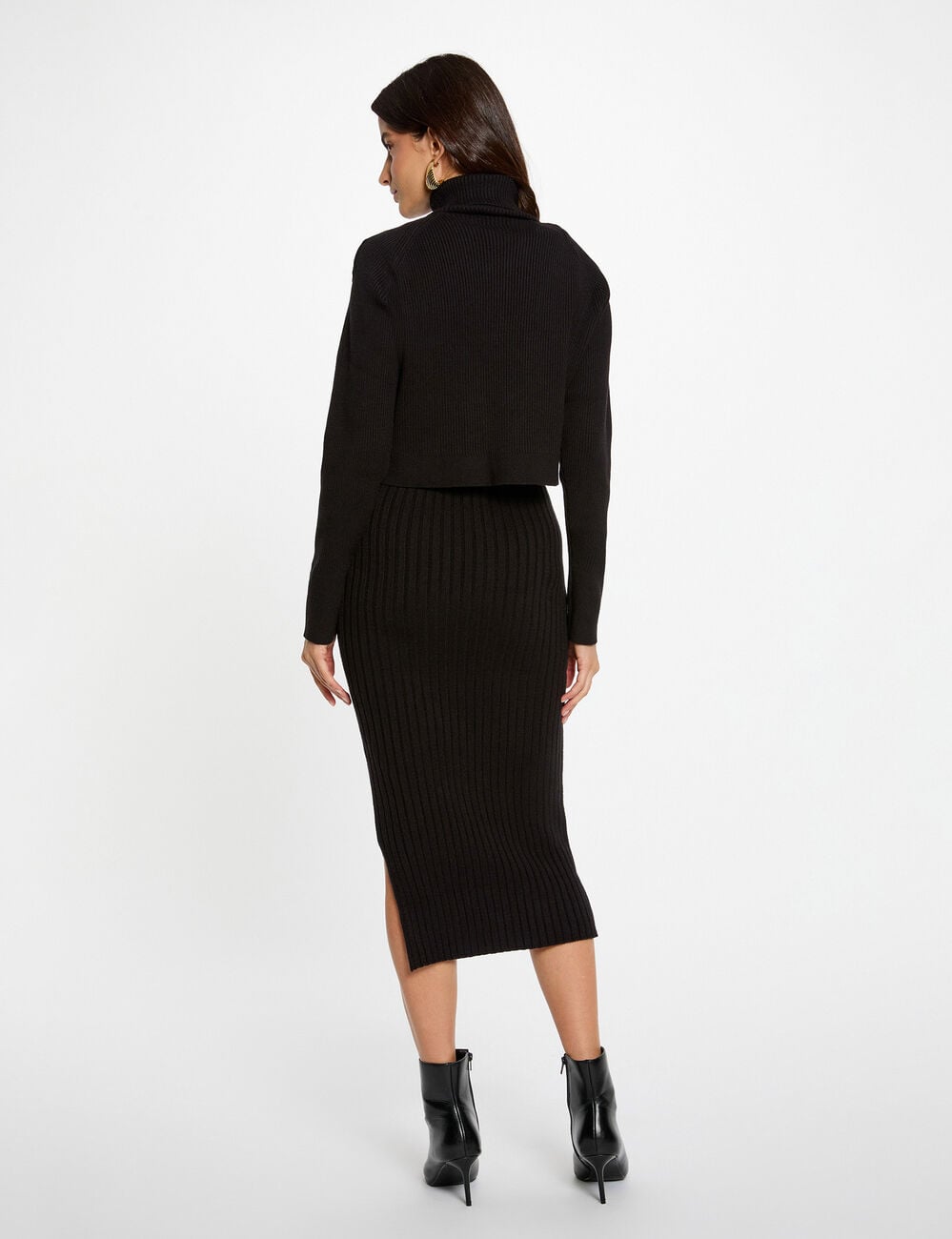 Robe tricot col roul&eacute; noir femme