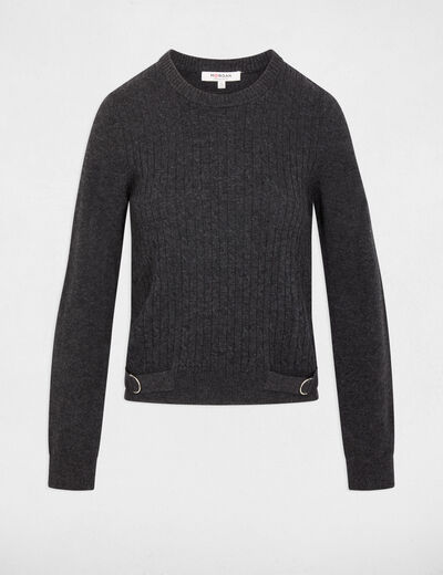Pull col rond boucle gris fonc&eacute; femme