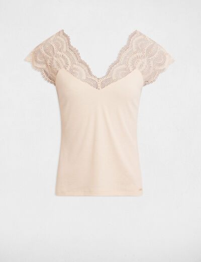 T-shirt manches courtes beige femme