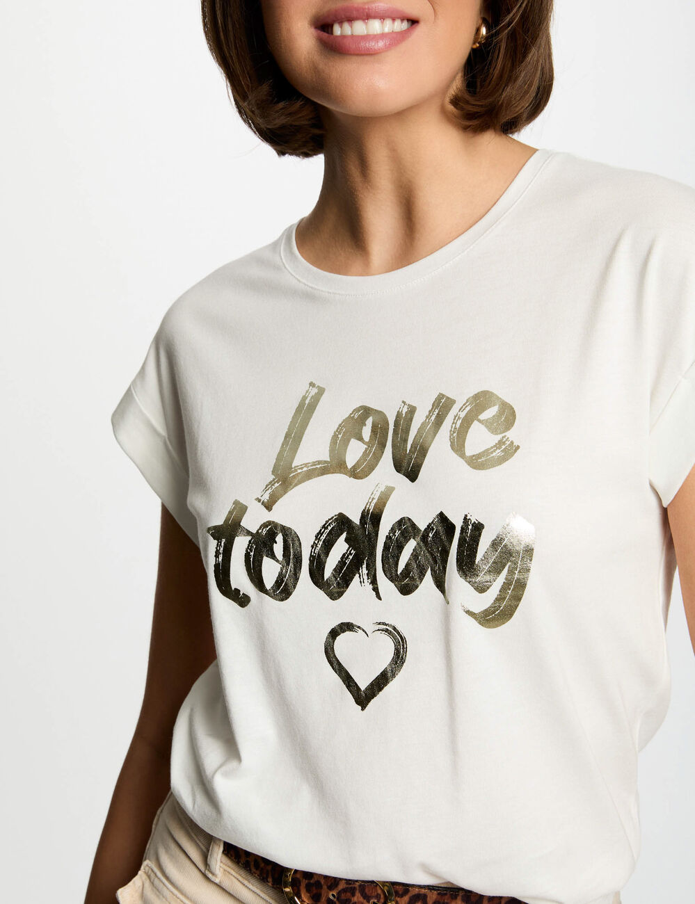 T-shirt &agrave; inscription blanc femme
