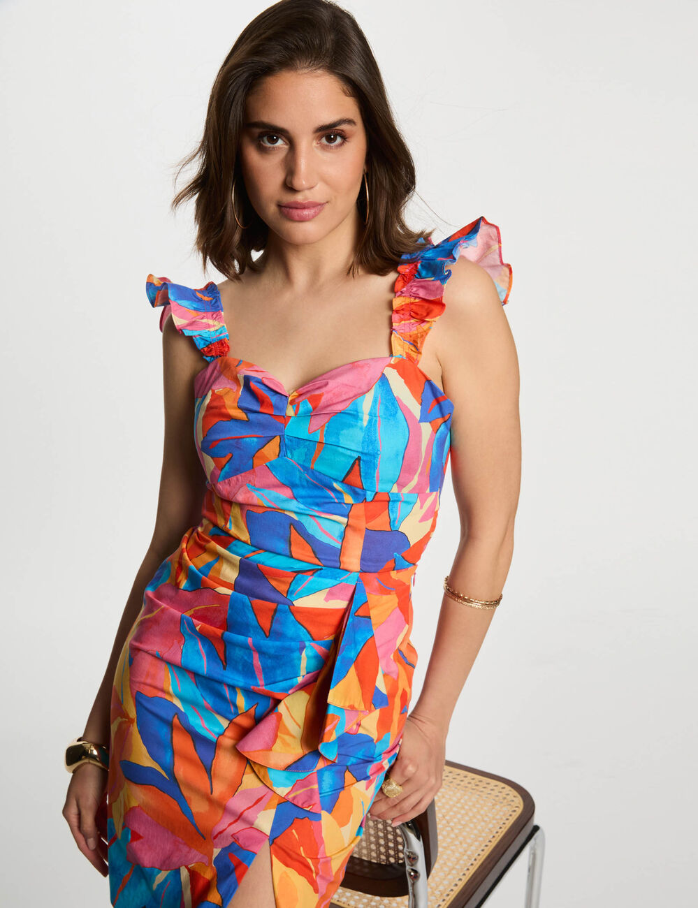 Top imprimé volants multicolore femme