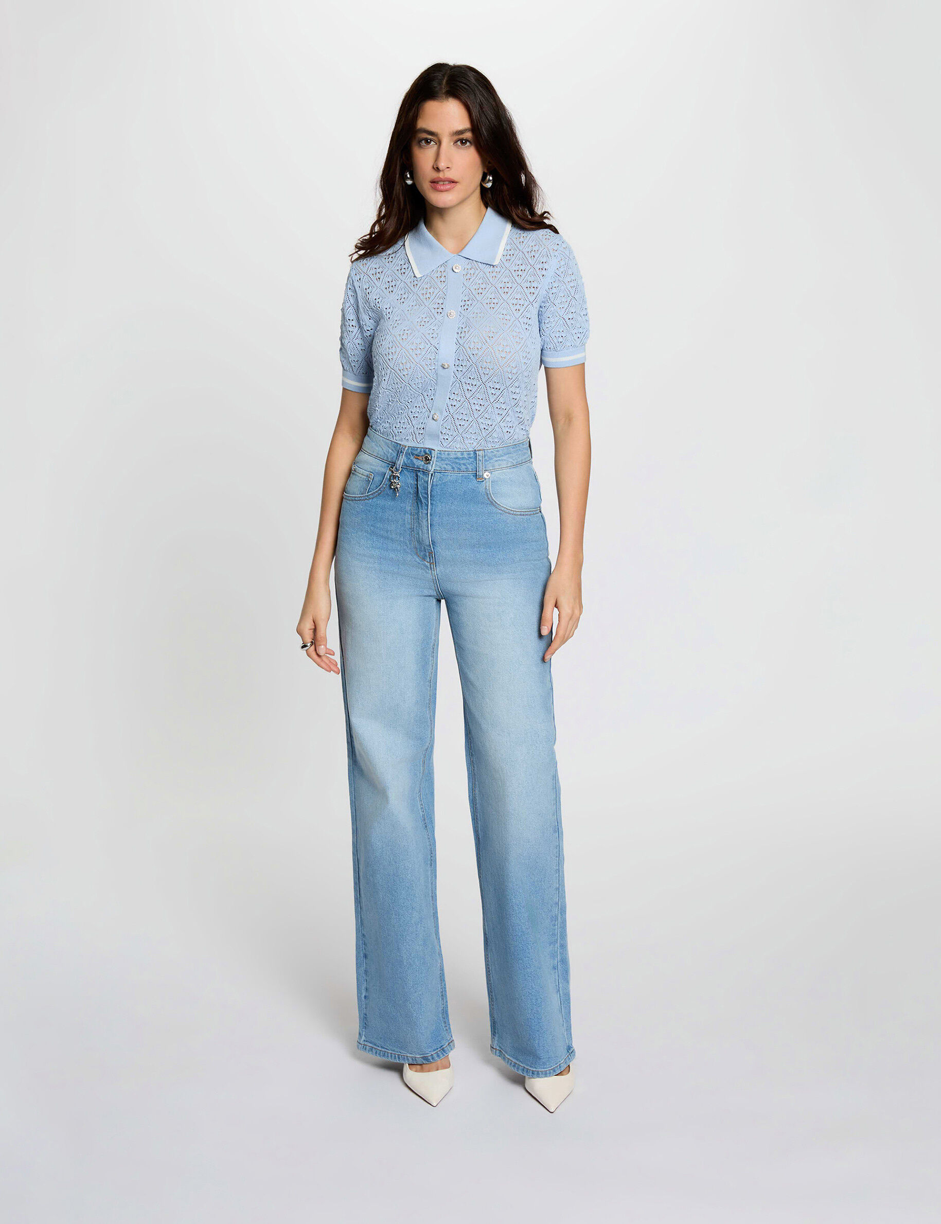 Jean large taille haute double stone femme