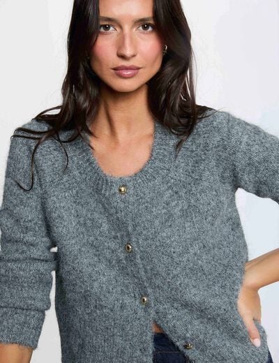 Gilet col rond gris clair femme