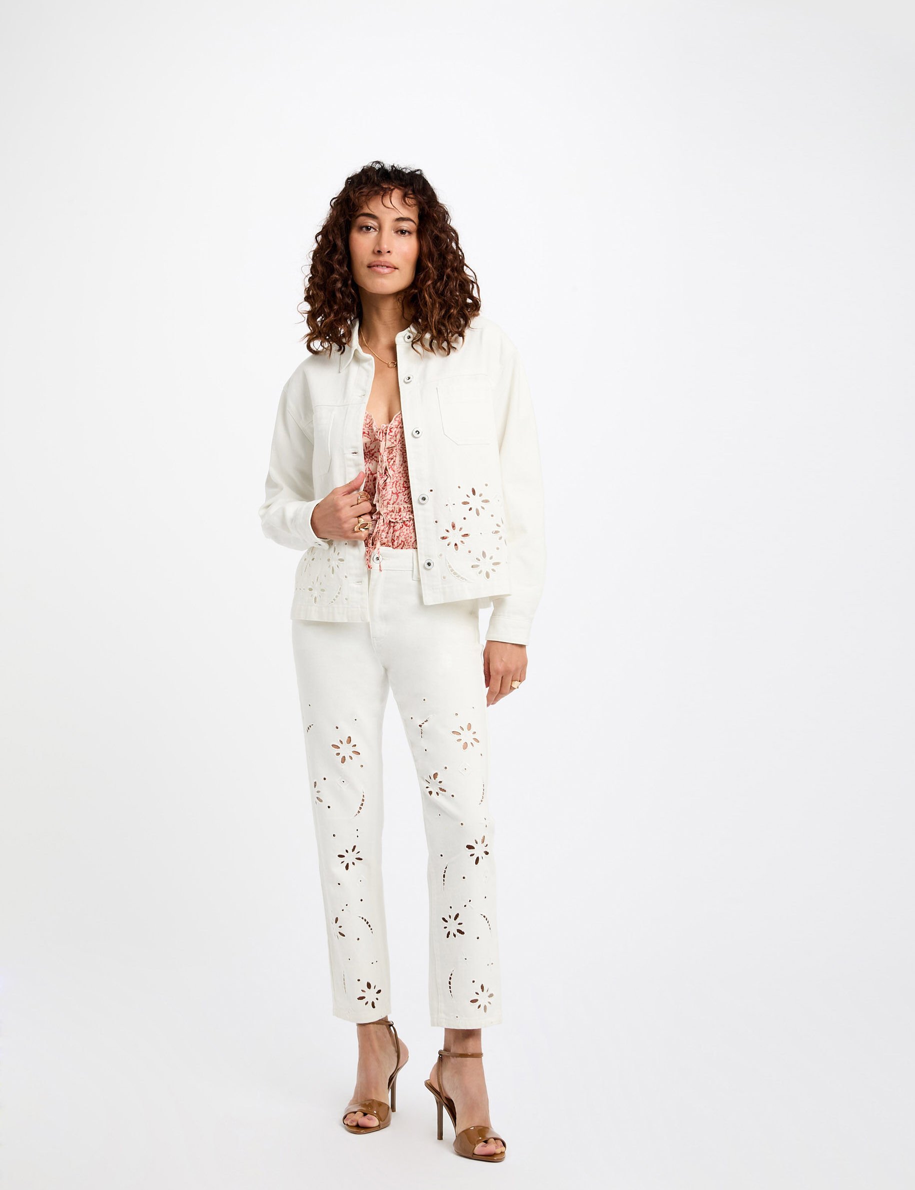 Veste en jean brodée blanc femme - Morgan - Modalova