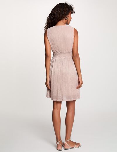 Robe pliss&eacute;e col v marron fonc&eacute; femme