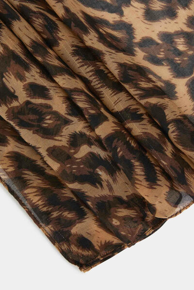 Foulard imprimé animalier marron femme