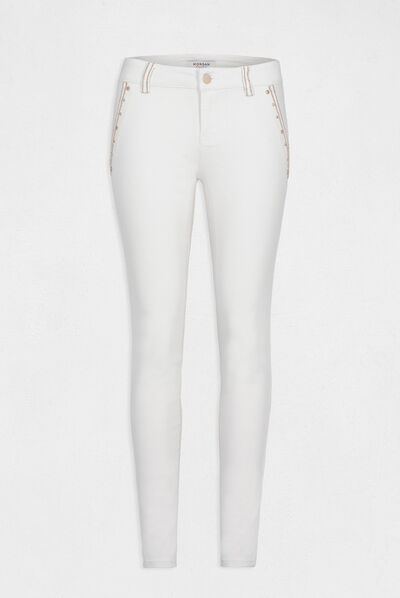 Pantalon skinny avec détails cloutés ecru femme