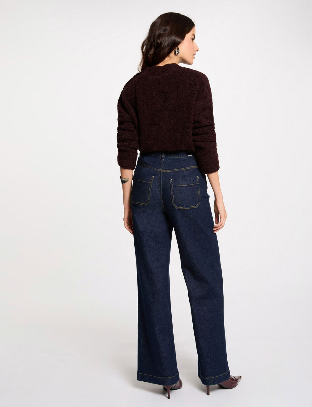 Pull col montant et boutons prune femme
