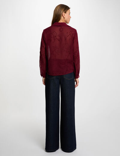 Chemise voile imprim&eacute;e bordeaux femme