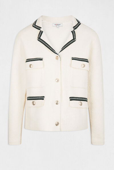 Gilet manches longues à détails bijoux ivoire femme
