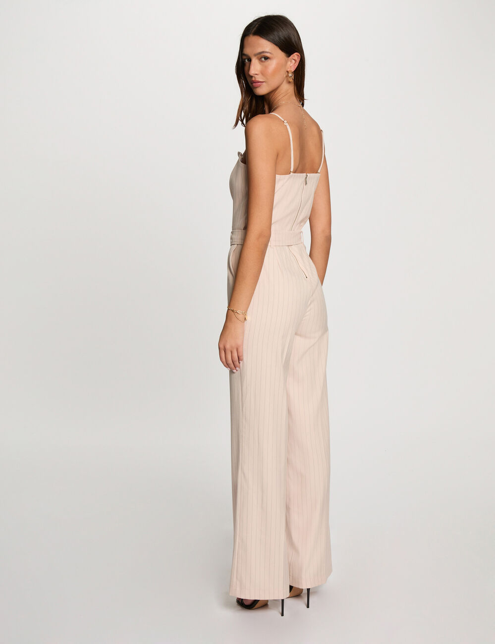 Combinaison longue ray&eacute;e rose clair femme