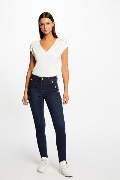 Jeans cargo skinny à ponts jean brut femme