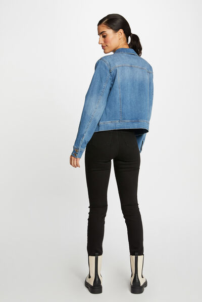 Veste droite boutonnée en jean jean stone femme