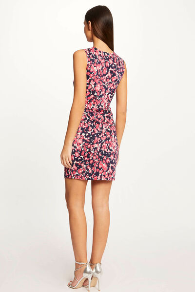 Robe ajustée drapée imprimé abstrait rose femme
