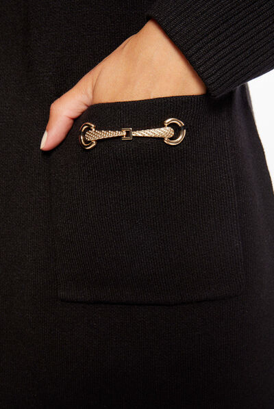 Gilet long à capuche et détails chaînes noir femme