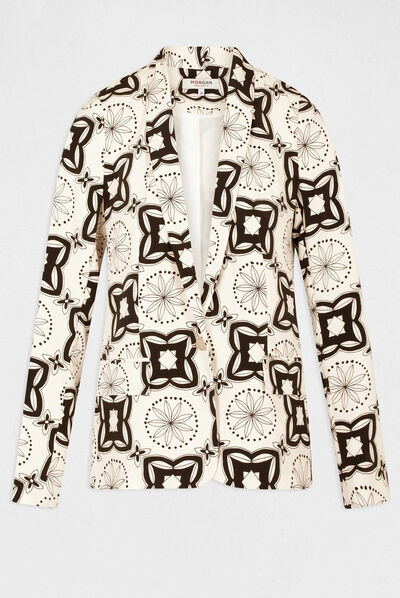 Veste tailleur droite imprimée ecru femme