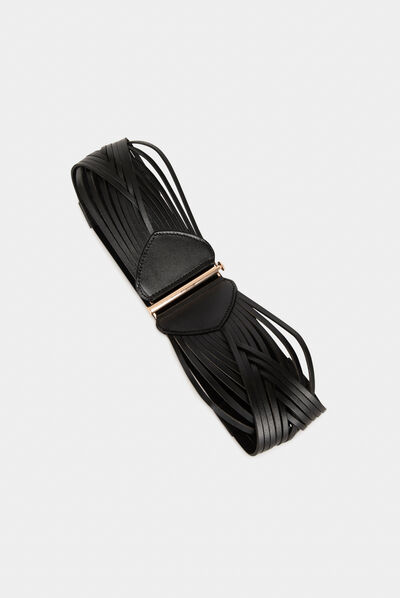 Ceinture élastiquée avec brides en cuir noir femme