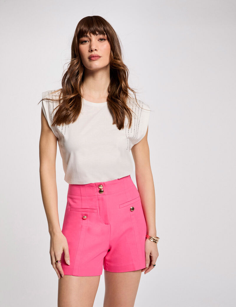 Short droit à pinces rose femme