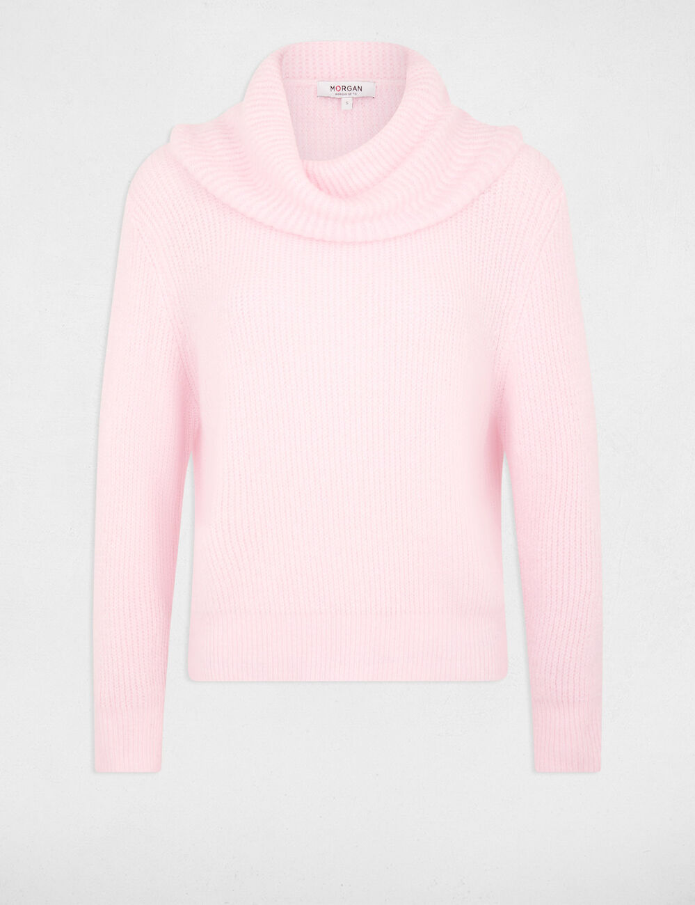 Pull col boule rose pastel femme