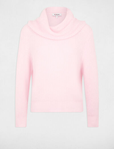 Pull col boule rose pastel femme