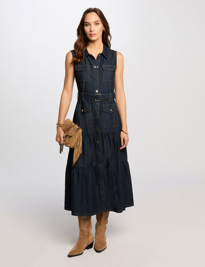 Robe longue droite en jean denim brut femme