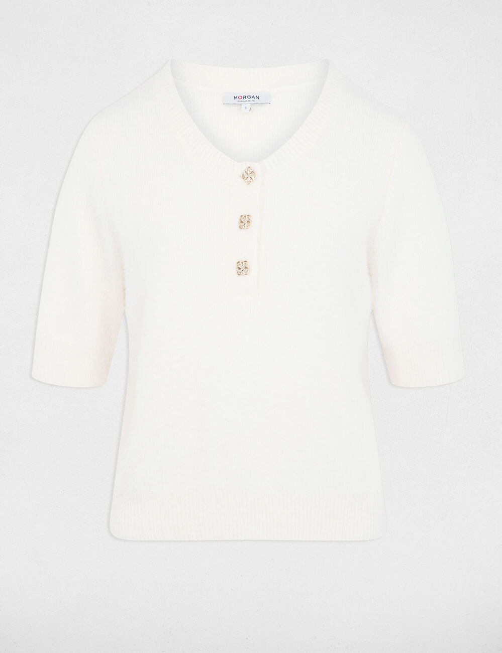 Pull manches courtes ivoire femme