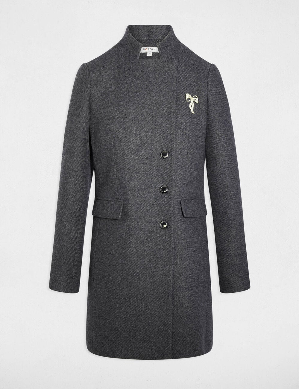 Manteau cintr&eacute; bouclette gris fonc&eacute; femme