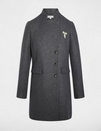 Manteau cintr&eacute; bouclette gris fonc&eacute; femme