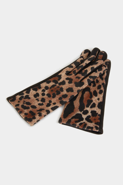 Gants avec imprimé léopard noir femme