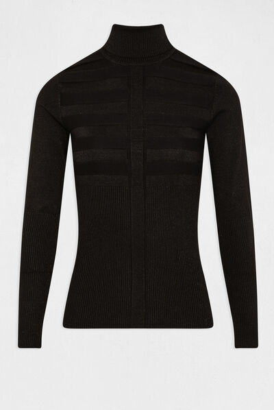 Pull manches longues à col roulé noir femme