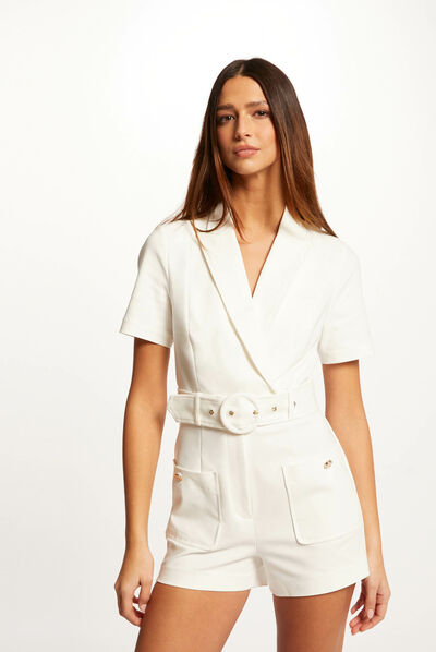Combinaison droite ceinturée ecru femme