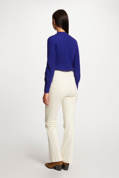 Pull manches longues col montant bleu moyen femme